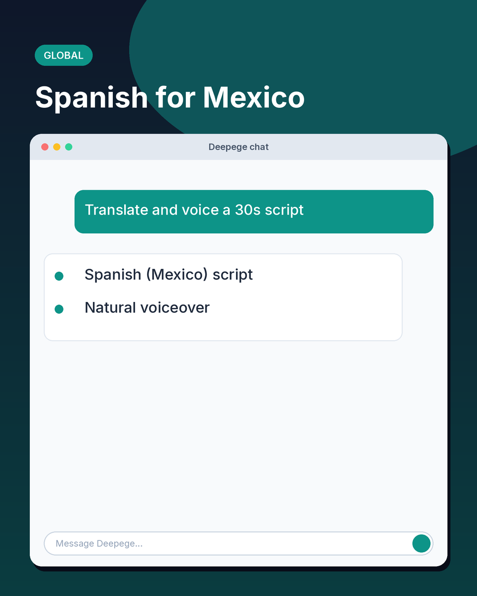 Cross-border example: an English product script translated and voiced in Spanish for Mexico