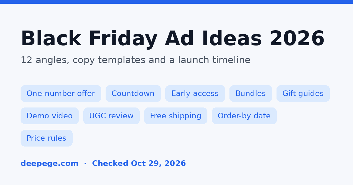 Black Friday ad ideas 2026 cover: offer, countdown, early access, bundle, gift guide, demo video and free shipping ad angles