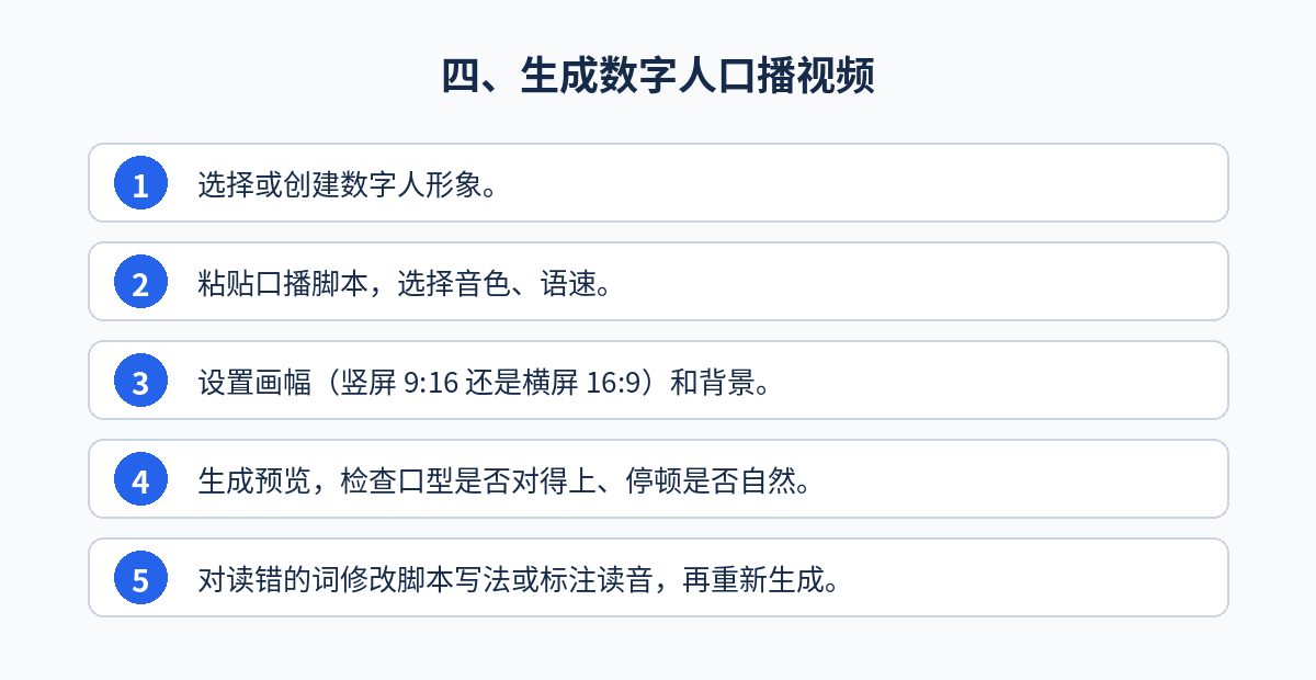 数字人怎么制作:四、生成数字人口播视频步骤图