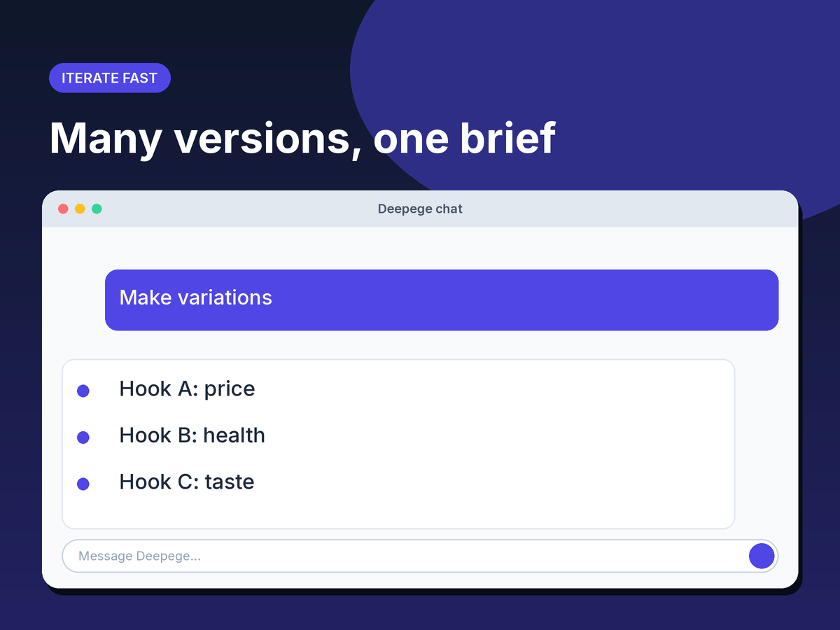 Mockup of three script variations with different hooks generated from one brief