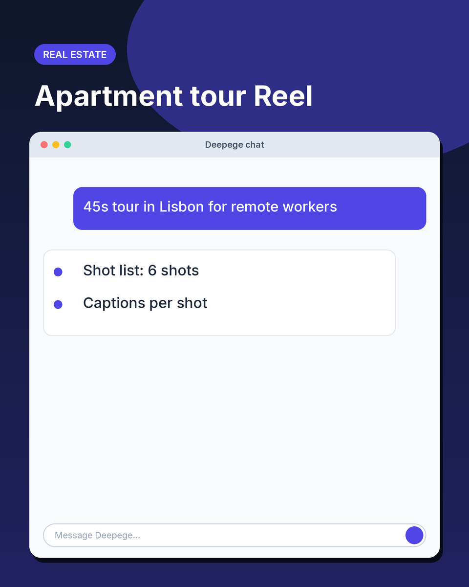 Real estate example: a 45-second apartment tour Reel script with shot list