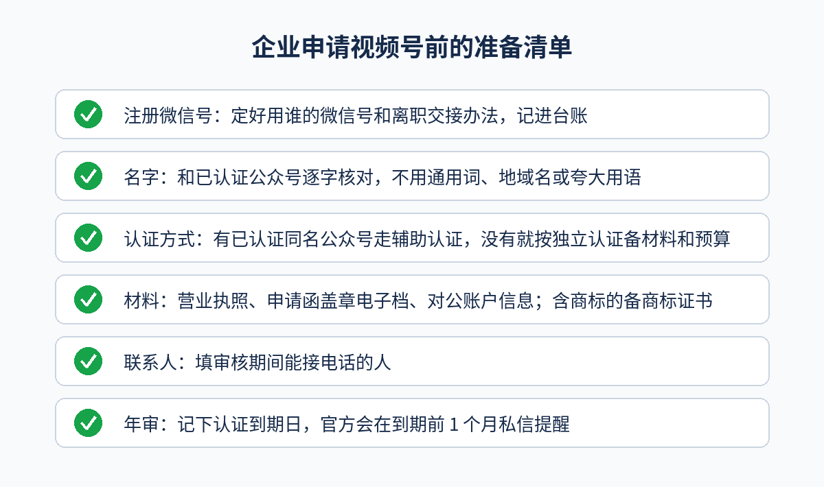 视频号怎么申请：企业申请视频号前的六项准备清单